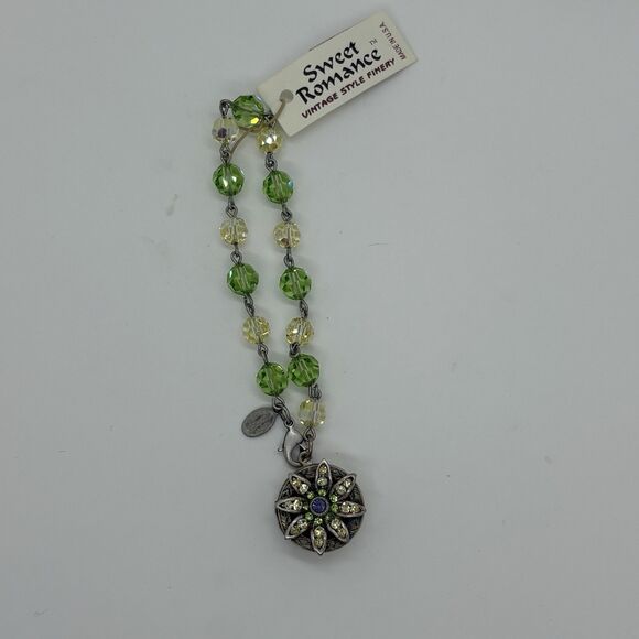 Vintage Style Sweet Romance Rhinestone Crystal Locket Bracelet Silver Tone Tags - Picture 1 of 7